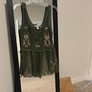 Forever 21 Olive Green Embroidered Tank Top